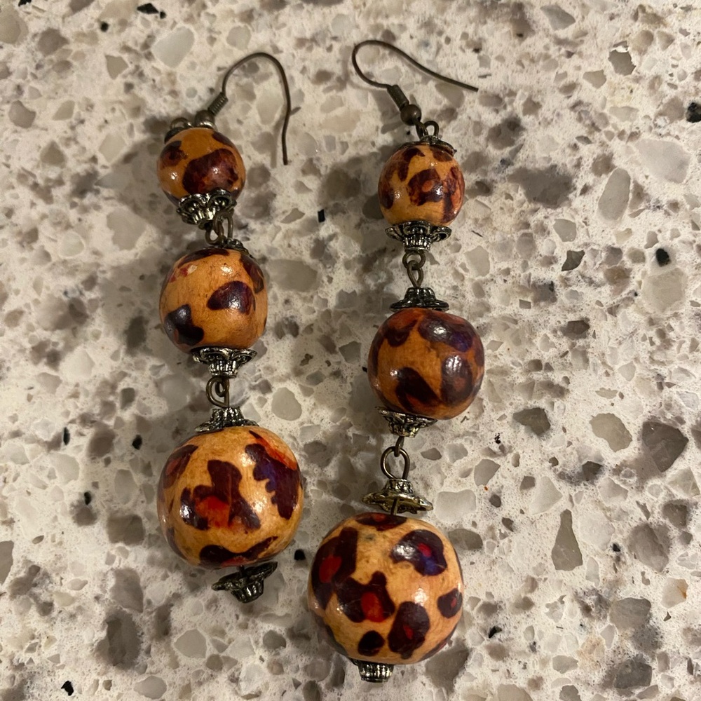 Leopard Print Beaded Earrings